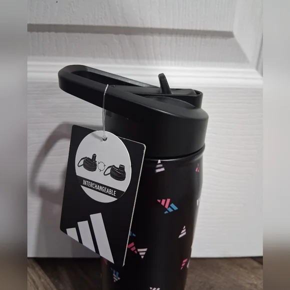 adidas Black Water Bottle with Pink and Blue Accents (New) - Picture 3 of 5
